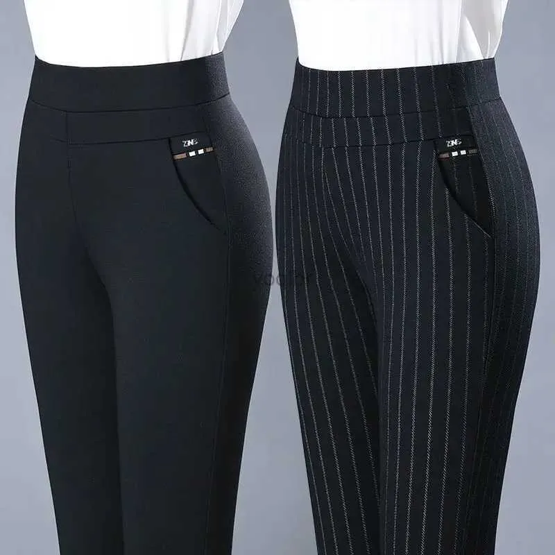 Pantaloni da donna Capris Abbinati alla moda pantaloni a matita nera e grigia per primavera e autunno eleganti ad alta vita elastico casual elastico slim middleaged e donne anziane ms