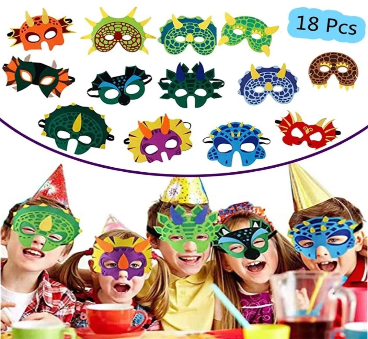 681218 PCS Dinosaur Party Masks Elastic and Felt Child Maques Dragon Face Mask For Kids Themed Masquerade Halloween Gift 22074979873