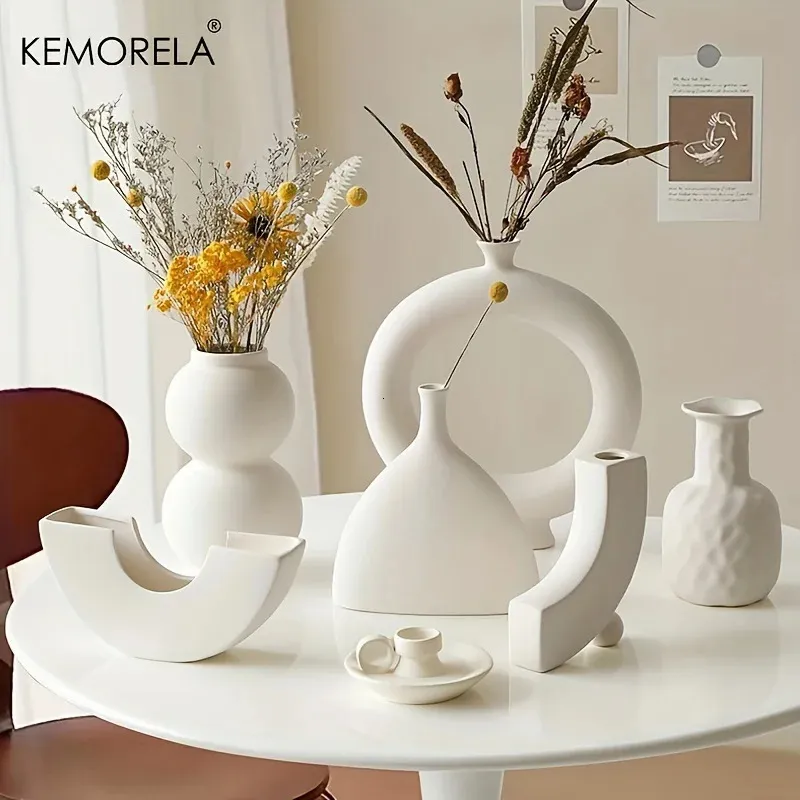 Nordic Keramic Vase Circular Hohlkonuts Blumentopf Home Wohnzimmer Dekoration Zubehör Innenbüro Desktop Dekor Geschenk 240508