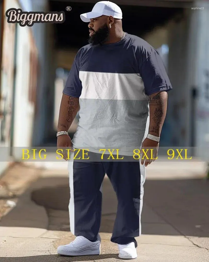 Tracksuits voor heren Biggmans Casual tweedelig sets T-shirt voor kleding Eenvoudige kleurblokafdrukventilatoren Big plus size suit L-9XL