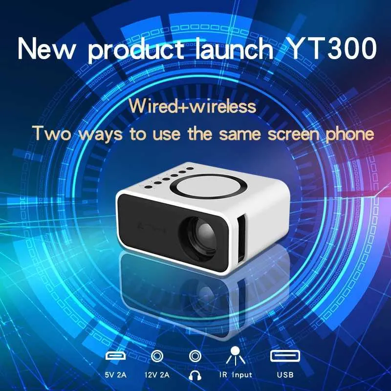 Projektorer YT300 LED COMPATIBLE med Android iOS Portable Mini Outdoor Projector Inbyggd högtalare och ljudport J240509