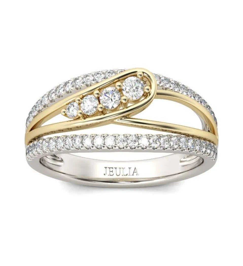 Tvåfärgade guldpläterade diamantringar för kvinnor full kristaller mode kvinnliga fingerring smycken tillbehör9870556