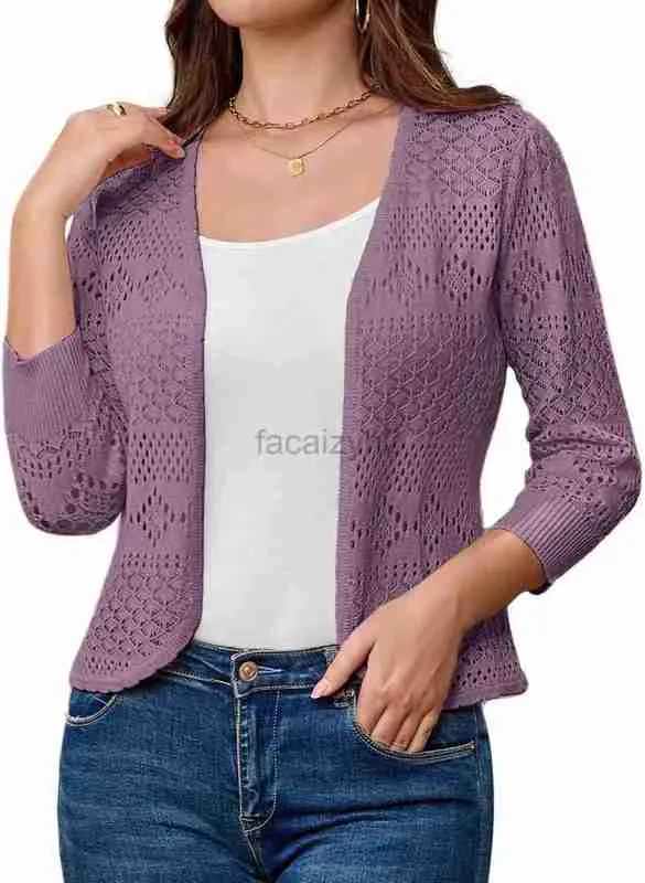 Frauenpullover Strickjacke 3/4 Ärmel Offener vorderster kurzer Strickjacken hohl gestrickter Schal 2024 Sommer Mode -Strickwege