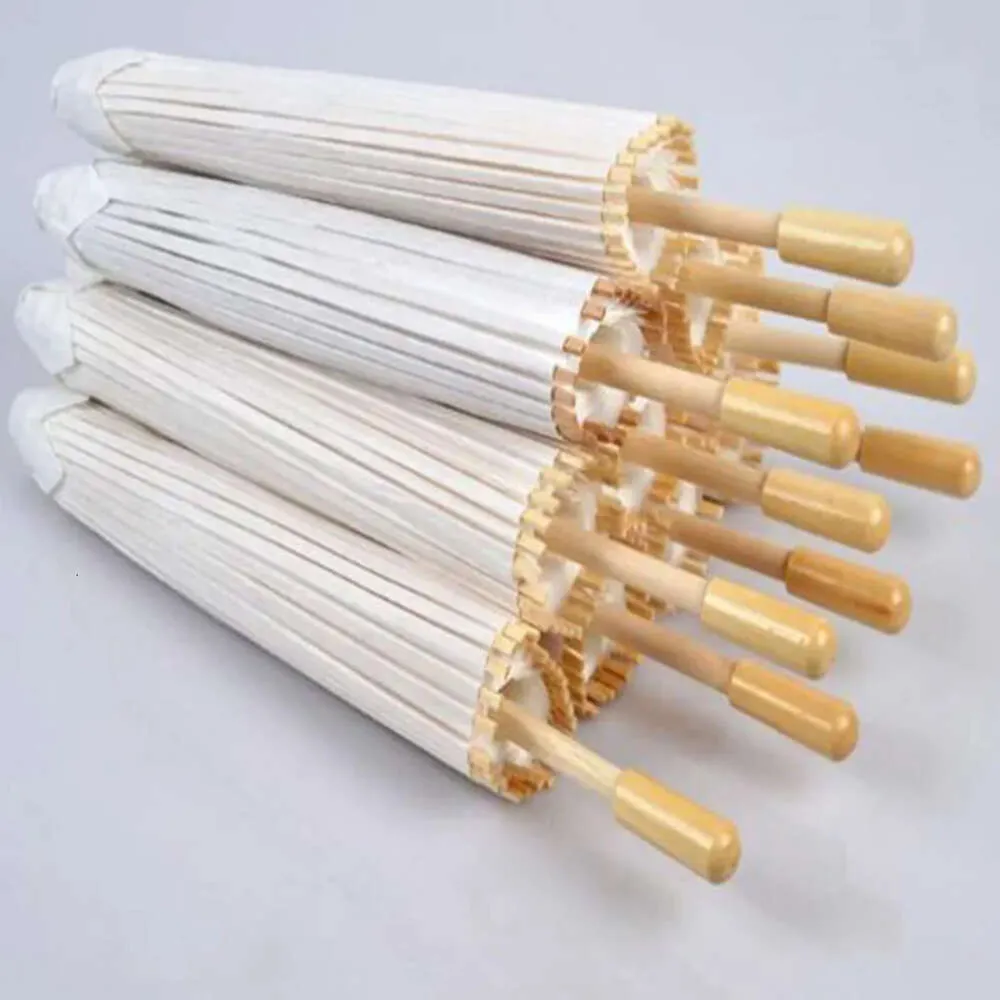 Parasol 60 Średnica ślubna CM zwykły biały kolor chiński mały papier parasol z bambusowym uchwytem