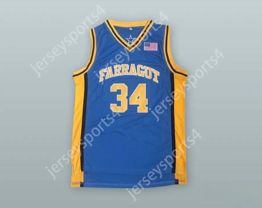 Anpassad Nay Mens Youth/Kids Kevin Garnett 34 Farragut Career Academy Blue Basketball Jersey Top Stitched S-6XL