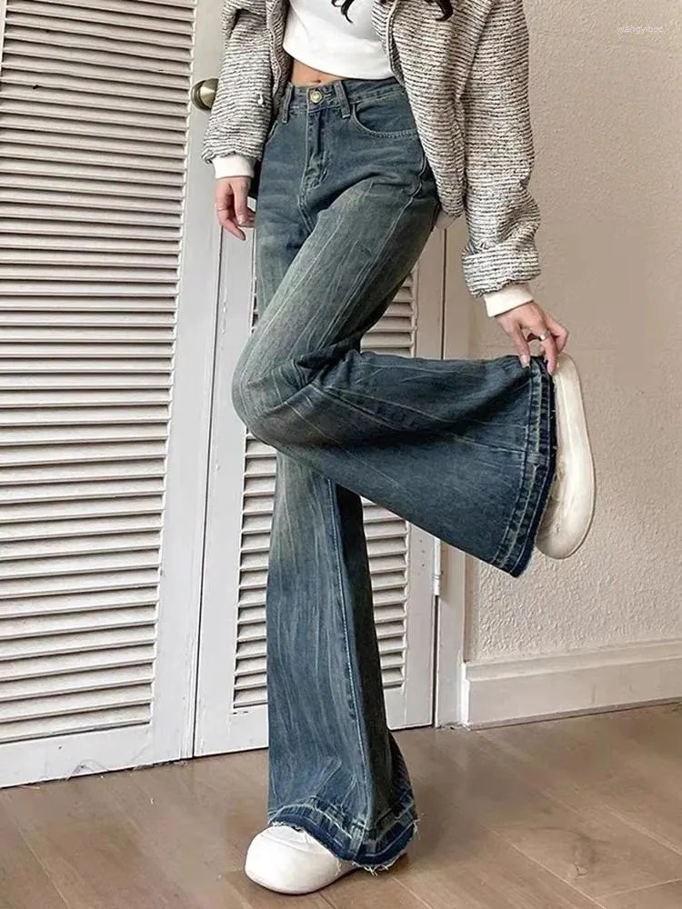 Jeans pour femmes hivernaux slim ajustement décontracté rétro bleu américain yk2 unique de bureau de bureau unique basique pantalon fare