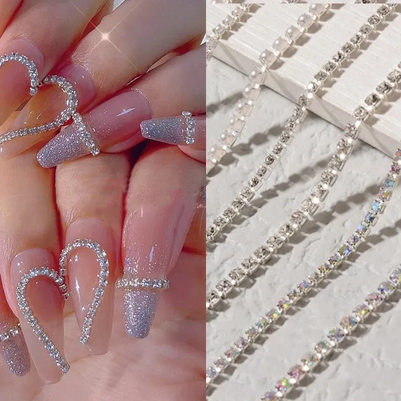 25 cm silverkedja nagel charms rhinestones accesorios metall delar pärlor för naglar bulk kan klippas diy charm 240509