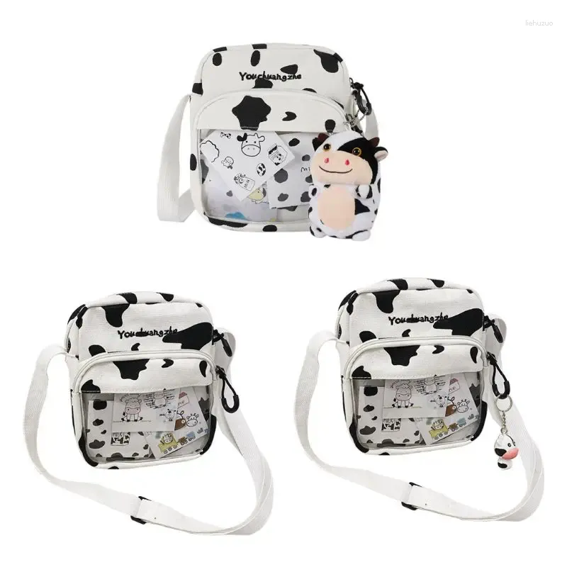 Sac femmes dessin animé vache imprimé épaune dame canvas crossbody bourse messager sac à main sac à main femelle de voyage décontracté