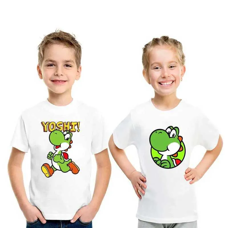 T-shirts pour enfants Vêtements garçon / fille T-shirt super écrasé Yoshi Cartoon Imprimé enfant T-shirt Summer Summer Casual Baby Top T-shirt HKP544L240509