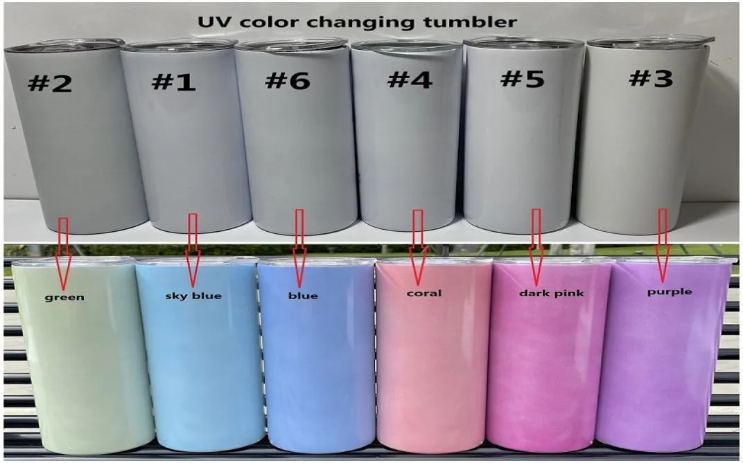 Tumbler che cambia il colore UV fai da te 20 oncette di sublimazione Sublimation Sun Sensing Acciaio inossidabile in acciaio inossidabile Skirnny Skinny con coperchio e Stra5814542