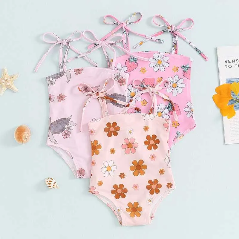 One-Pieces Bandage Girls Infant Swimsuit 2024 Floral Print Baby Girls 1Piece Swimwear Beach Wear Monokini H240508