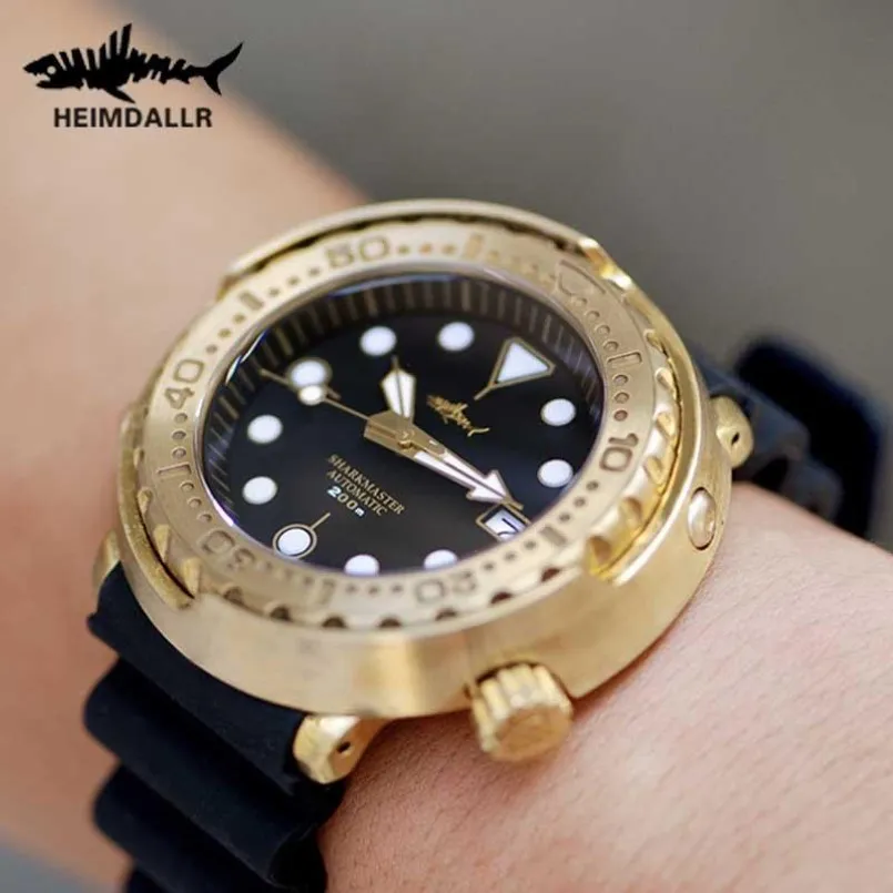 Heimdallr Bronze Tuna Automatic Watch Mécanique NH35A Sapphire Crystal Diver Watches 200m C3 Super Lumineux Gold Wristwatch Wristwatch 241k