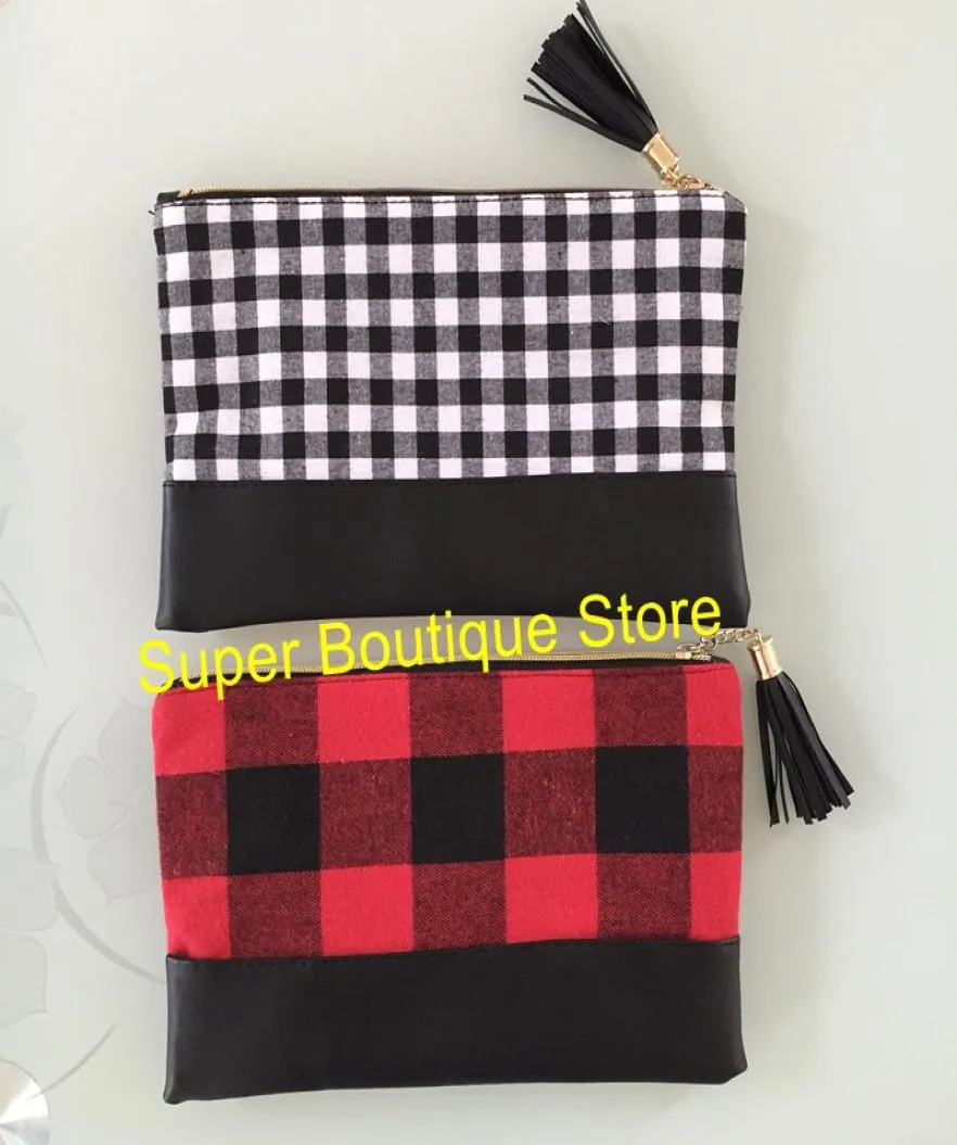 Anpassa Buffalo Plaid Makeup Bag God kvalitet 2 färger redo att skicka i lagerkopplingar Kosmetisk väska Kvinnor Koppling Whole6645856