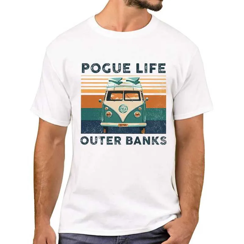 Men's T-Shirts THUB Hot Sales Vintage Pogue Life Outer Banks Printed Men T-Shirt Fashion Retro Bus T Shirts Short Slve Tshirts Boy T Y240509