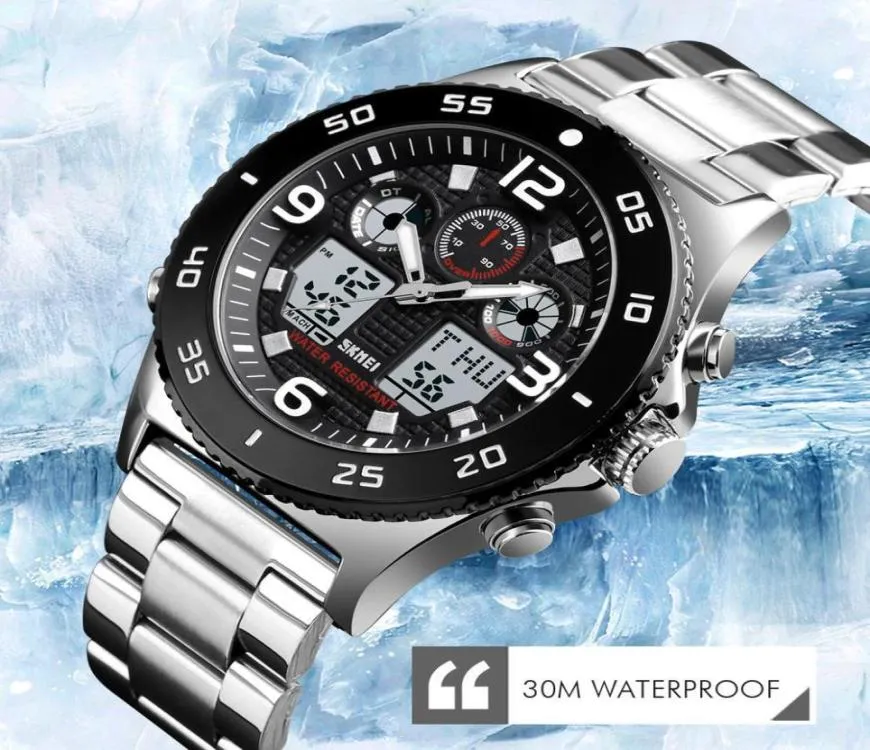 Skmei Business Watch Men Wristwatch Quartzデュアルディスプレイウォッチファッションカジュアル3時間防水ストップウォッチクロックRelogio Masculino L2498826