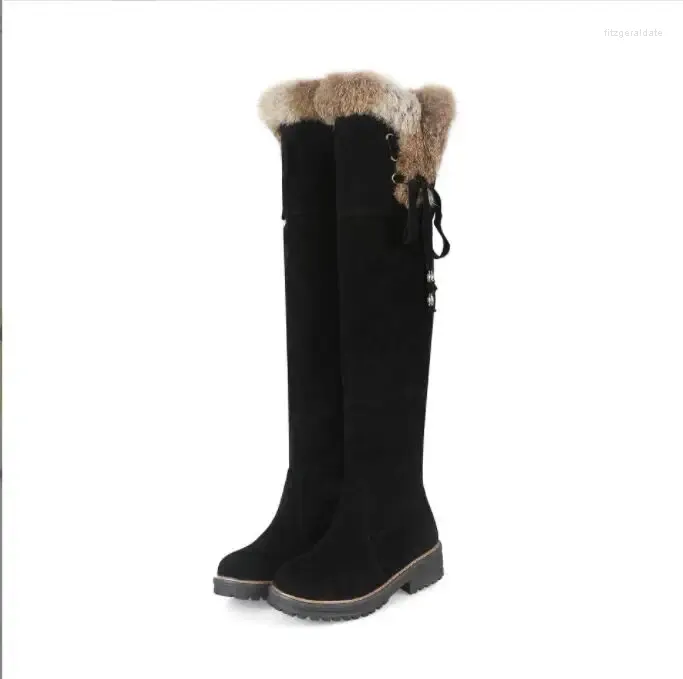 Boots Warm Snow Femmes Chaussures d'hiver sexy sur le genou High Boot Dames Fashion Fashion Bas Talons Fourn