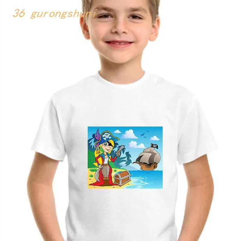 T-shirts Vêtements pour enfants Tshirt fille amusant dessin animé T-shirt Pirate Ship Girl Top T-shirt Boy T-shirt Boy T-shirtl240509