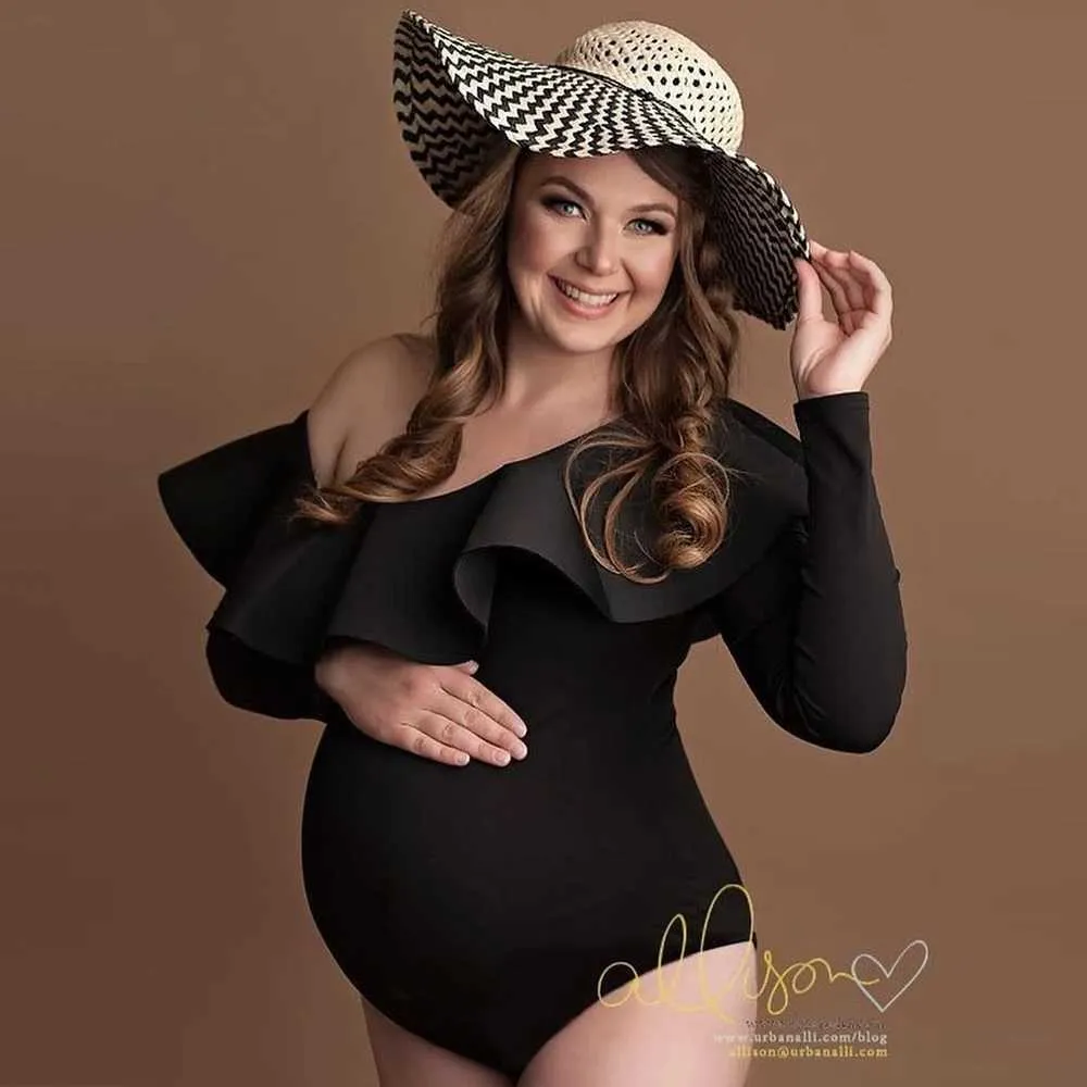 Maternity Dresses Slope Shoulder Maternity Photography Props Bodysuit Stretchy Pregnant Woman Photoshoot Bodysuits T240509