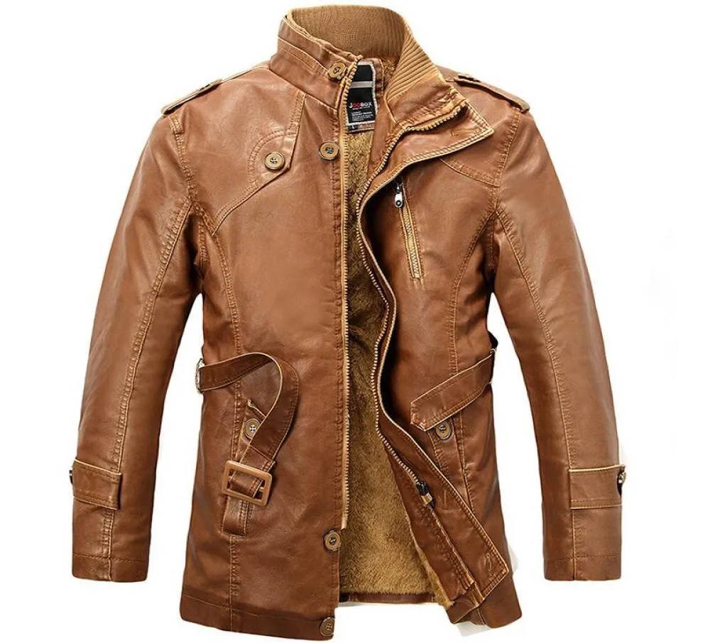 Jaqueta de couro PU inteira homens de lã longa colar de colarinho Men039S Jackets de moto de couro para fora da trincheira parka jaqueta de44476662