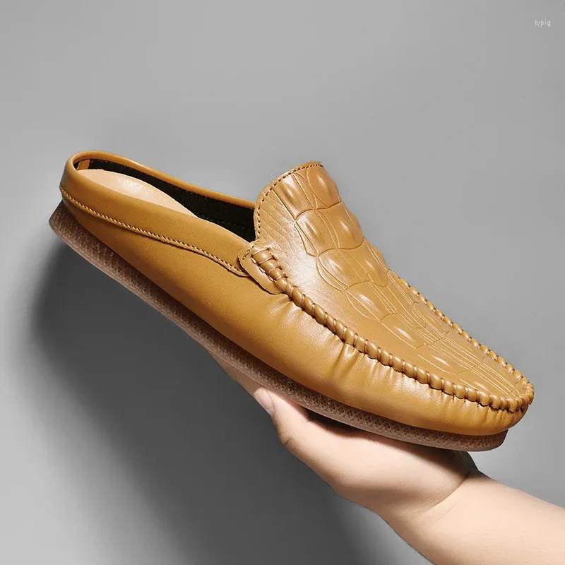 Повседневная обувь летняя кожа для мужчин наполовину перетаскивание мужчина удобные квартиры обувь мужские тапочки мужчина размером 39-45
