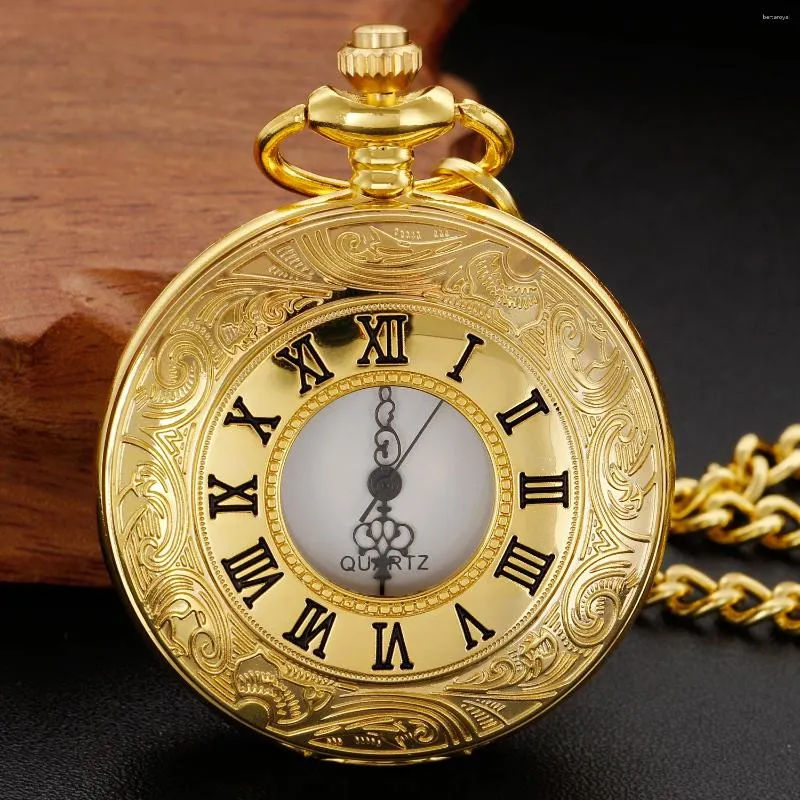 Pocket Watches Vintage Charme Luxus Gold Mode Römische Zahl Quarz Steampunk Uhr Women Mann Halskette Anhänger mit Kette Unisex Geschenke