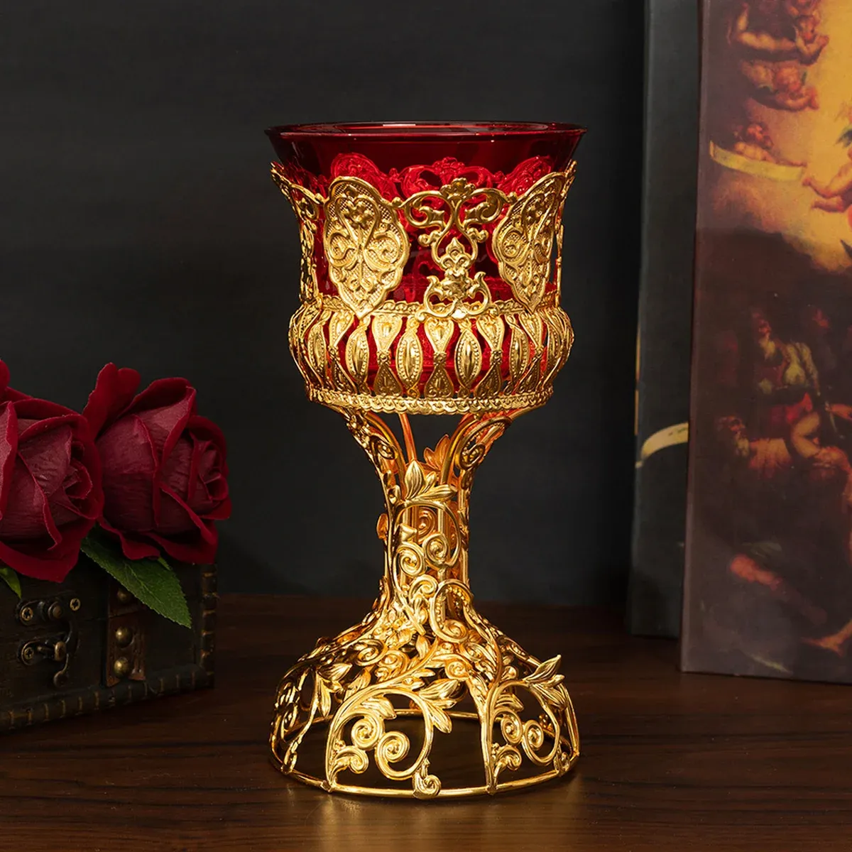 Candles Crossborder hot selling metal red glass bowl candle cup European style ornament candle holder