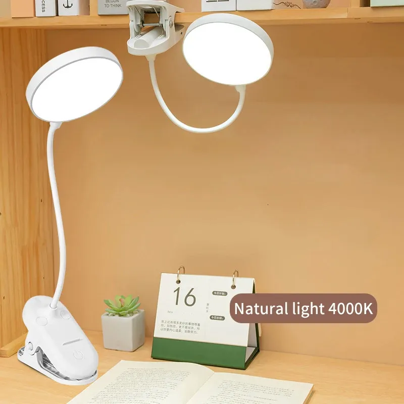 Table Lamp USB Rechargeable Desk With Clip Bed Reading Book Night Light LED Touch 3 Modes Dimming Eye Protection 240508