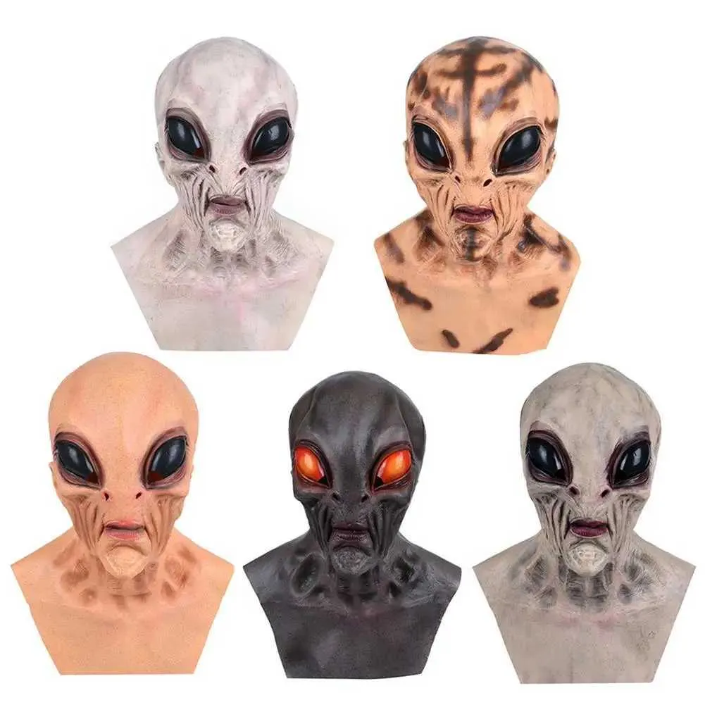 Máscaras de festa Halloween Alien Masked Costume suportsize adequado para a maioria das pessoas ET Full Face Reality adereços Q240508
