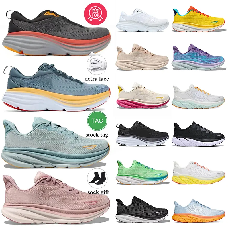 2024 Bondi 8 Athletic Running Shoes Clifton 9 Sneakers Designer Runners Cloud -Laager für Herren Damen Blau Pink Schwarzes Grün weiße Bahnsteig Trainer Jogging Schuh