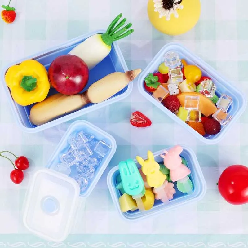 Lunch Boxes Bags Silicone Folding Lunch Box Refrigerator Storage Microwave Heating Portable Outdoor Food Storage Container Lunch Box Kitchen Tool