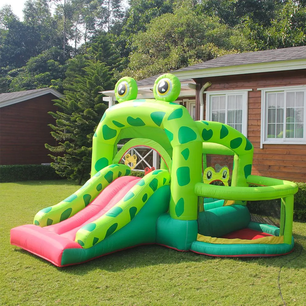 Froschkinder aufblasbare Bounce House Castle Sommerspielhaus mit Luftgebläse Ball Grube für Kinder im Freien Spaß im Garten Hinterhof Indoor Party Spielzeug Neugeborene Türsteher