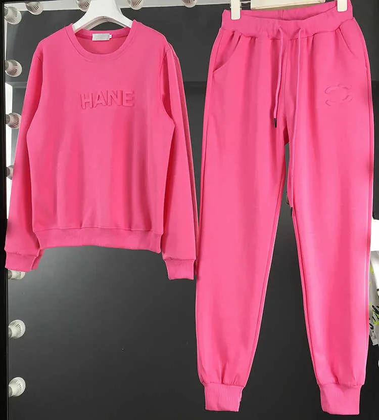Brand name women s sportswear Pure Cotton Casual Sports Set Womens Fashion Sweater Round Neck Two Piece Set European Goods Women Tracksuits Designer