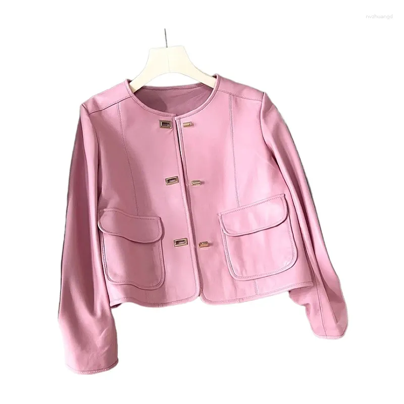 Jackets femininos 2024 Spring Autumn Luxury Mulheres chiques de alta qualidade jaqueta de couro real coelho feminino