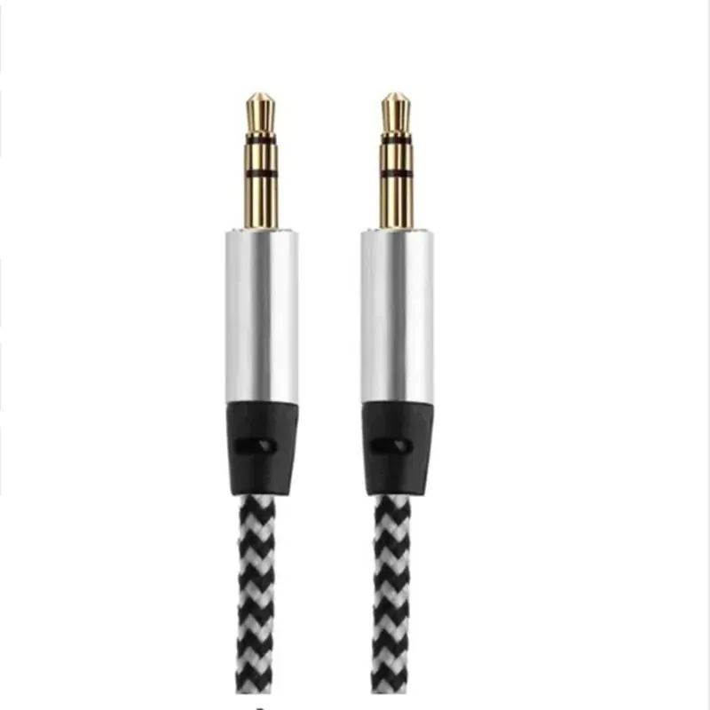 1M nylon jack aux kabel 3,5 mm tot 3,5 mm audiokabel mannelijk voor mannelijke kabel goud plug car aux koord voor iPhone samsung xiaomi