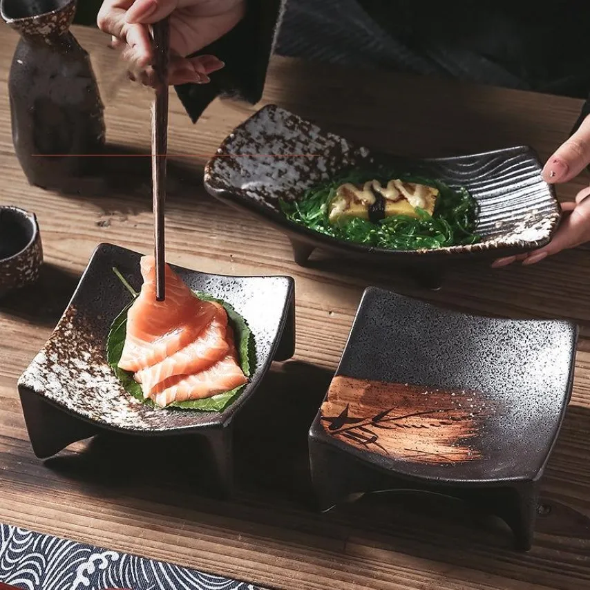 Placas pratos japoneses ouriços comerciais Sushi Poente maconha quadrada grelhada delicada molho de soja Sobremesa 2335