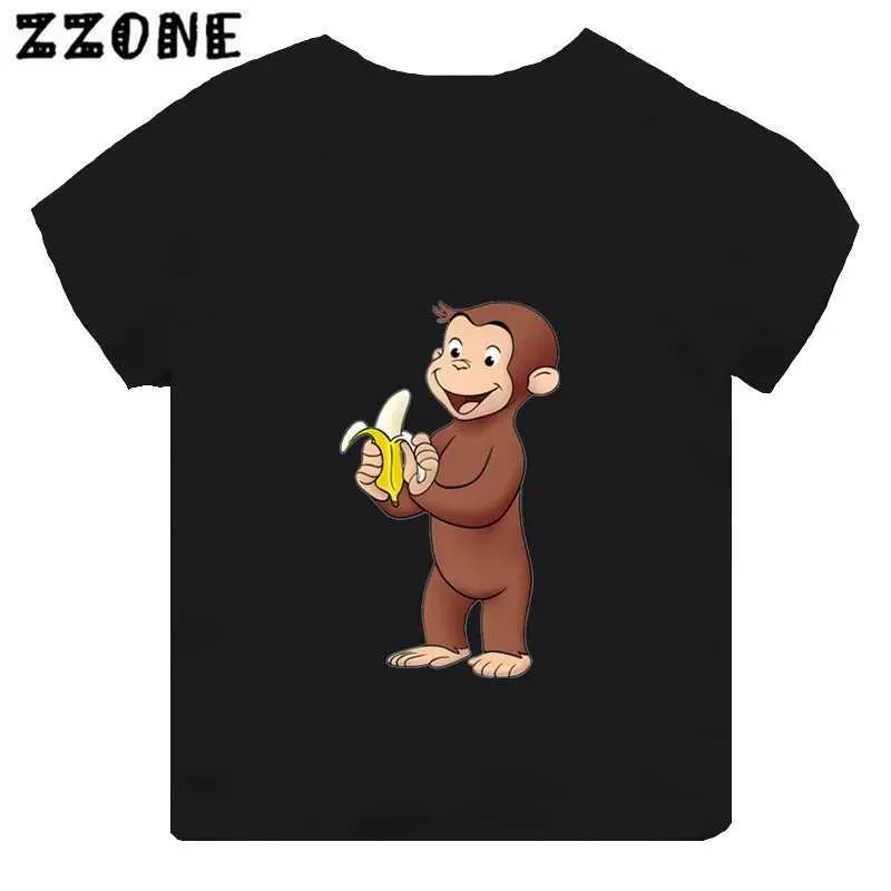 Magliette curiose curiose George divertenti scimmia stampata cartone animato t-shirt abbigliamento da ragazza per bambino a maniche corte nera topdrens top th5266l2405