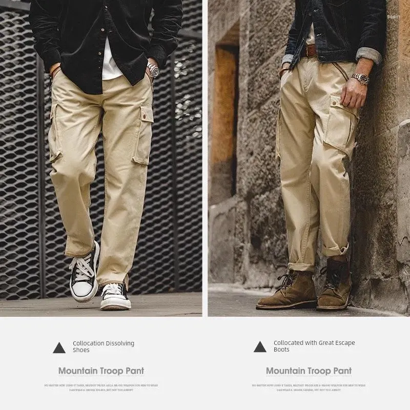 Pantalon masculin Madden Works Works Khaki Khaki Mountain effilé Washed Mid Waist Lamg Casual Trend