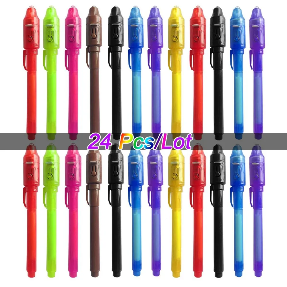 Invisible Ink Pen 24 PCS Spy Pen con marcador de magia de luz UV para secreto MessageTesure Box Prizeskids Party Favorstoys Gift 240425