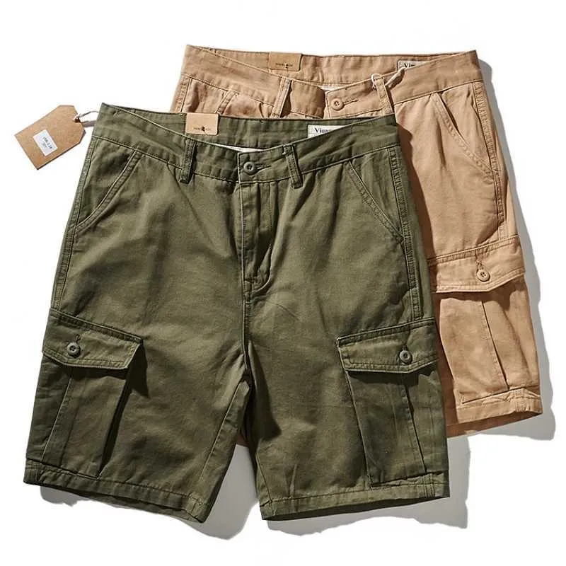 Heren shorts Werkkleding Casual shorts Boys trend losse modemerk zomermannen dragen kaki capris ins broek y240507