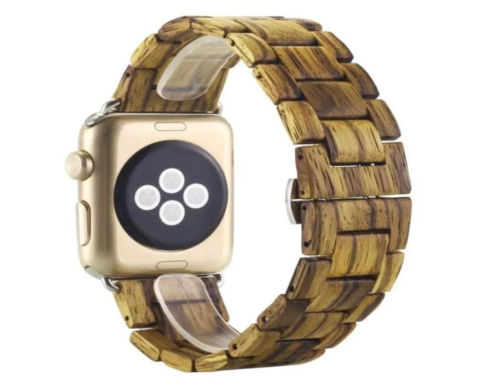 New Fashion Zebra Bamboo Wooden Sangle Bracelet Bracelet Bracelet pour Smart Watch Series 1234 38mm Brown12193586554585