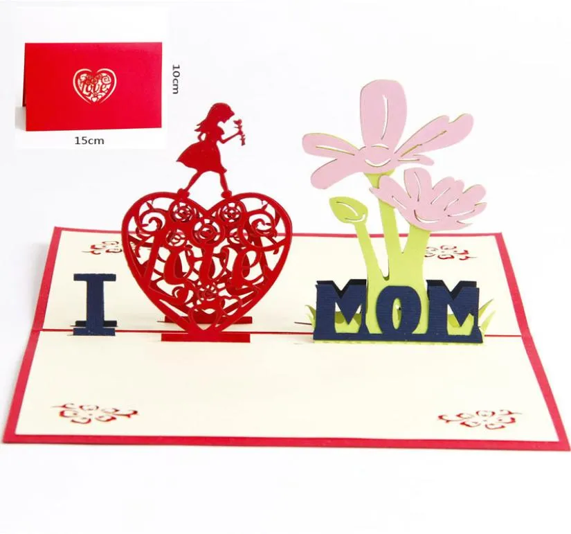 Love Mom Gifts Grazie biglietti d'auguri con Flowers Flowers di Envelope Laser Cut Hollow Hand Hand Pop Up Festa Postcards8608951