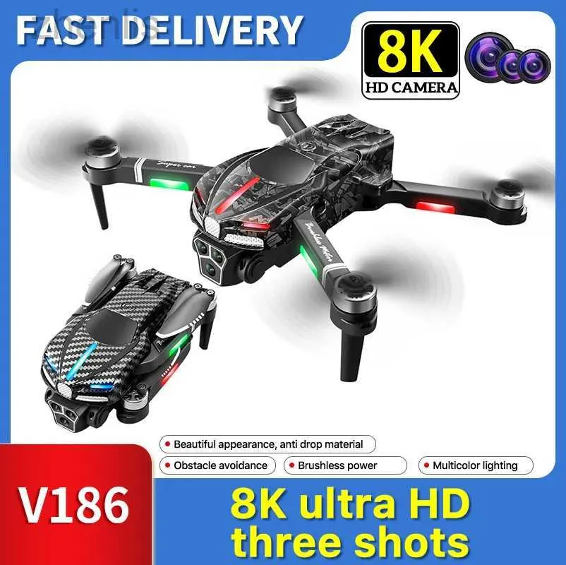 Drones The New 2024 V186 Brushless Drone Professional Three Camera High-Definition Aviation 2.4G Photography Professional Obstacle Four Axis Toy Gift D240509