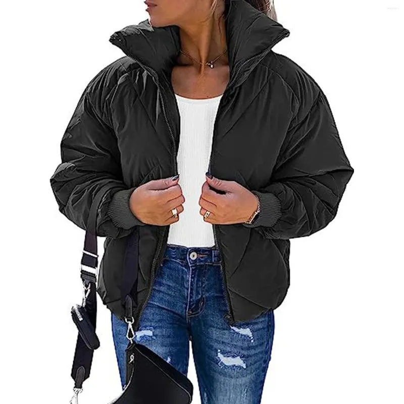 Vestes pour femmes hiver couchés chauds veste à manches longues décontractées zip up-couche à manteaux courts parkas noirs avec poches