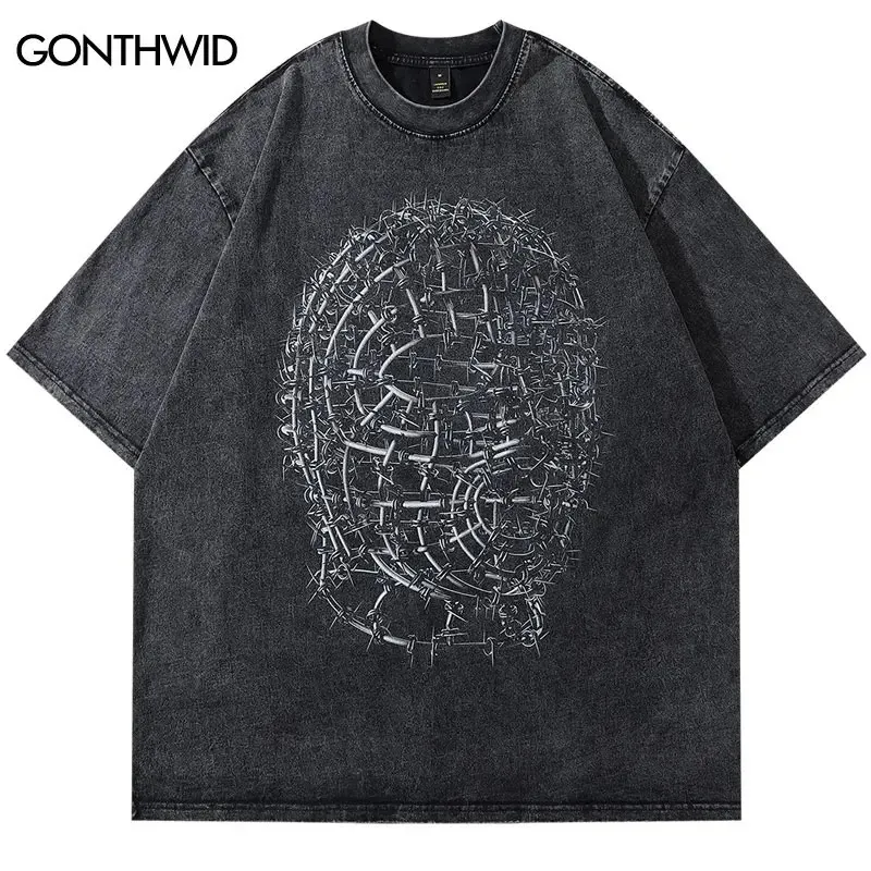 Mens Hip Hop Streetwear Oversized Graphic T Shirts With Iron Human Head ...