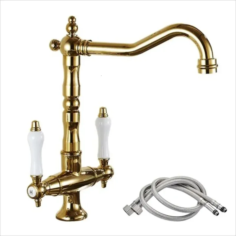 Tous robinet de lavabo antique en or en cuivre et bassin de toilette froide robinet d'eau d'eau noir doré robinet d'eau pour lavabo de cuisine 240508