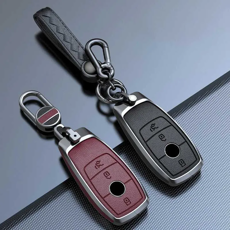 Auto Key Zink Legering Cowhide Cars Remote Key Case FOB voor Mercedes Benz A C E S G Class GLC CLE CLA GLB GLS W177 W205 W213 W222 X167 AMG T240509