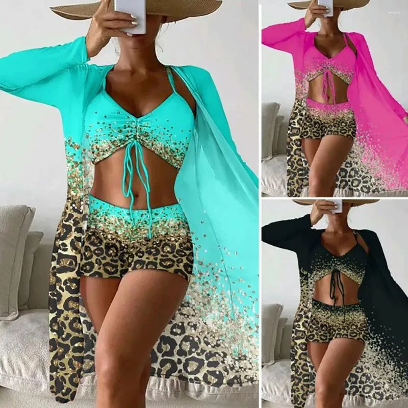 Dameszwemkleding Driedelige zwempak Stijlvolle bedrukte bikini set met hoge taille bodems zonnebrandcrème Cover Up Sexy for Beachwear