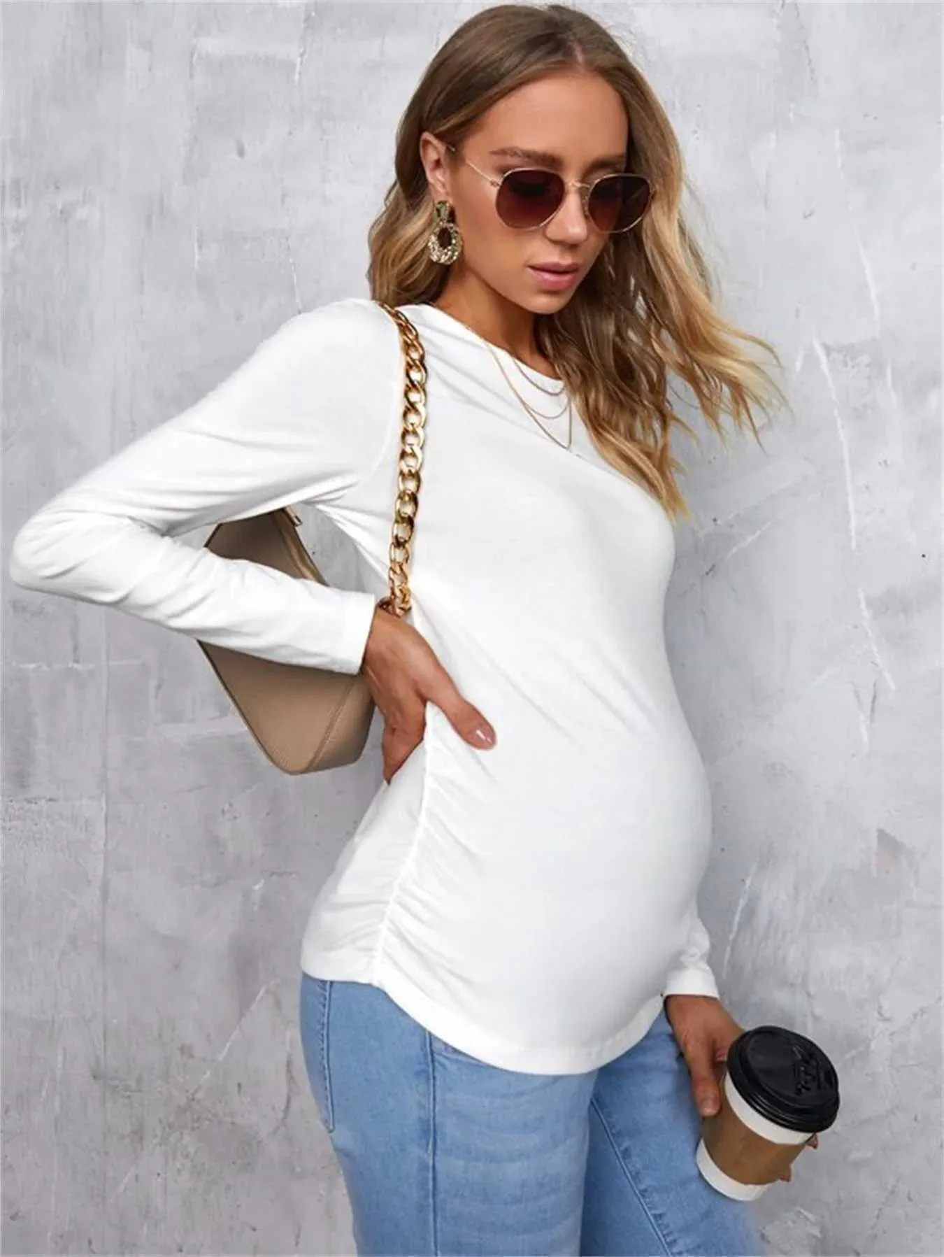Mutterschaftskleider schwanger Frauen V-Hals Gürtelkörperkleid schießen schwangere Frauen enge elastische Rock T240509