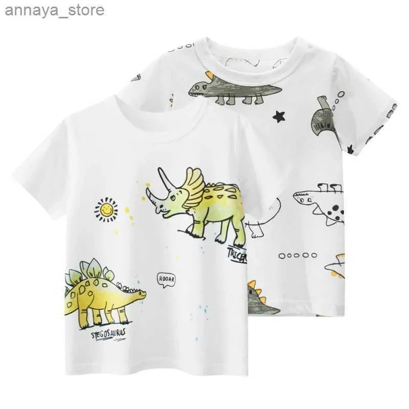 T-shirts 2024 Été Nouveau garçons dessin animé dinosaure t-shirt Childrens à manches courtes t-shirt t-shirt Childrens Vêtements 2-10y Expédition directe2405