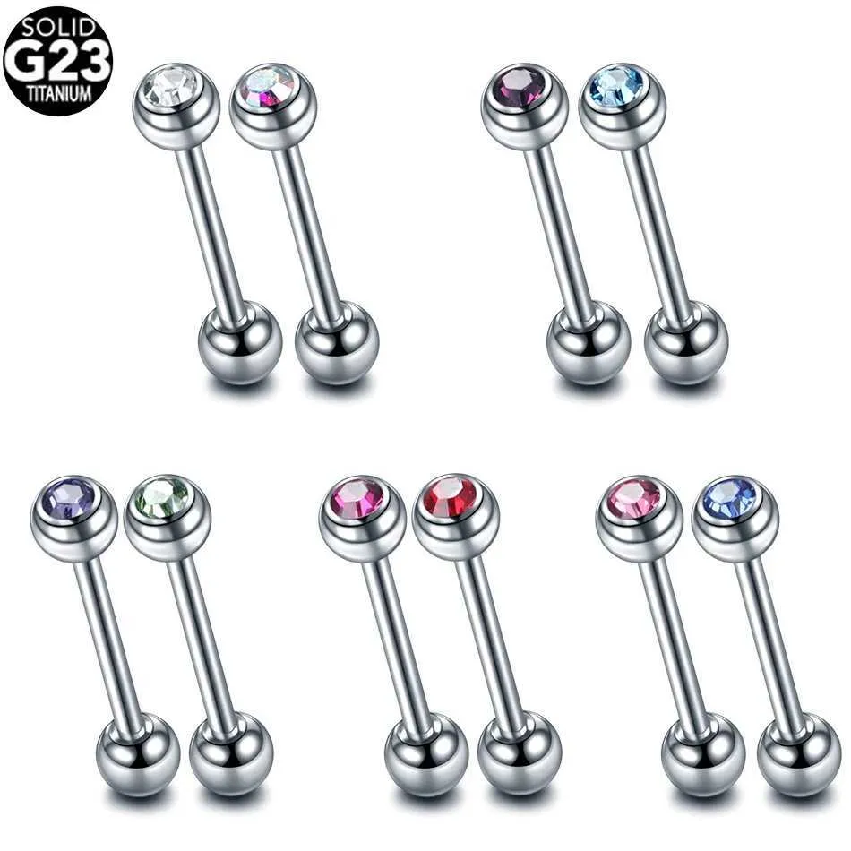 Anelli di capezzolo 1pc G23 Titanio Crystal Gem Lingua barra per piercing anelli piercing anelli sexy femminile per capezzolo bilanciere mamilo gioielli piercing 14g y240510